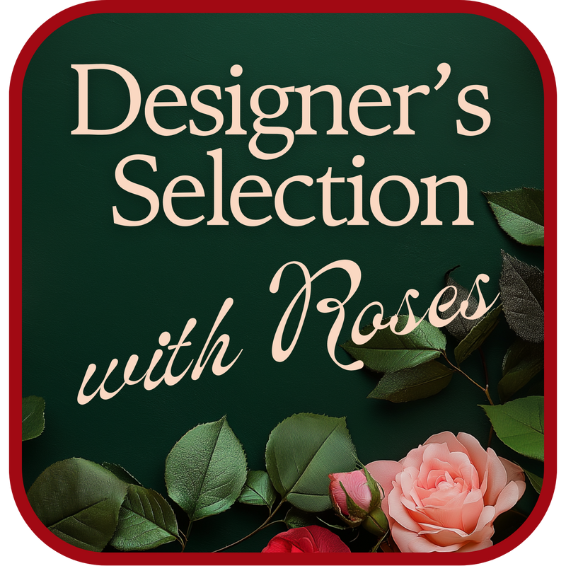 Designer's Choice with Roses in Glass Vase