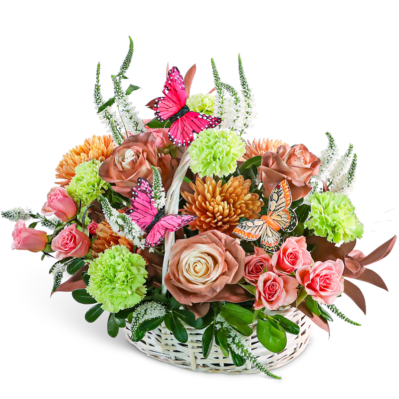 Mocha Morning Basket with Butterflies