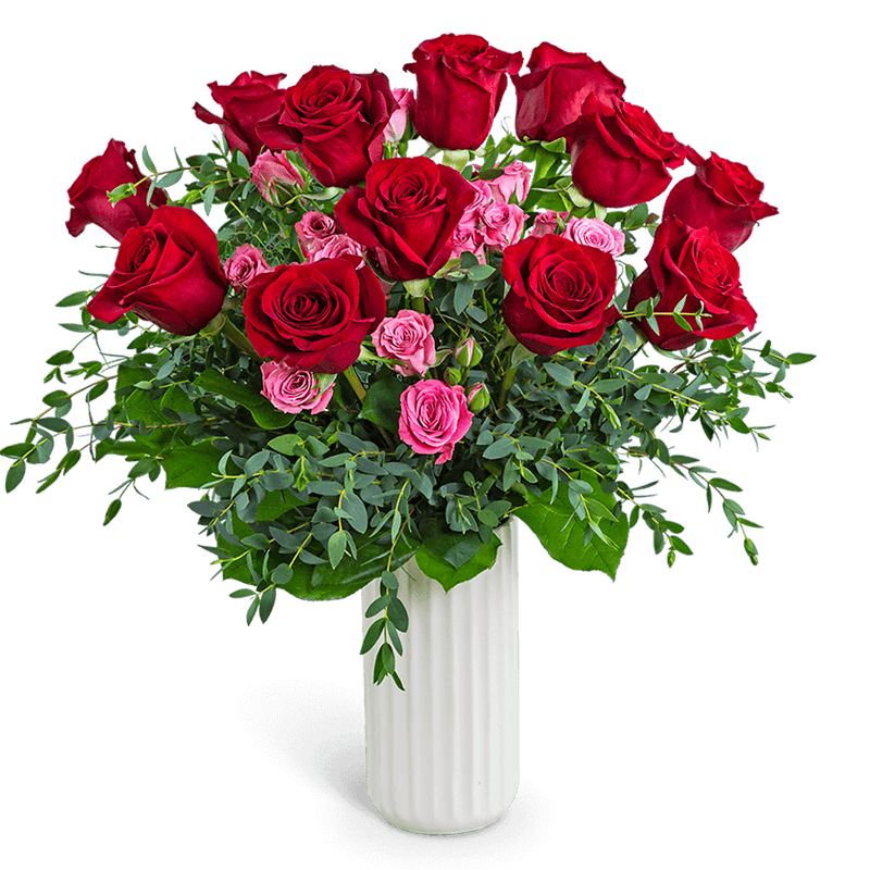 One Dozen Red Roses with Sweetheart Pink