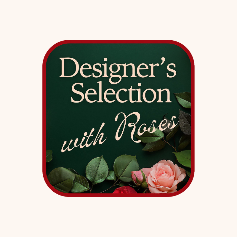 Designer's Choice with Roses in Glass Vase