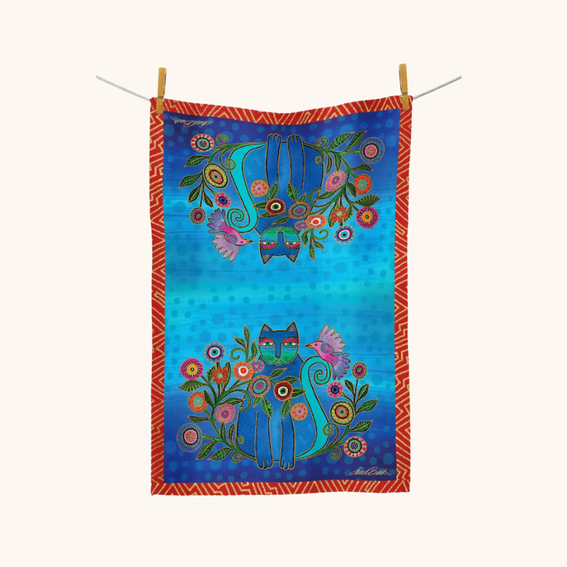 Laurel Burch Cerulean Cat Tea Towel