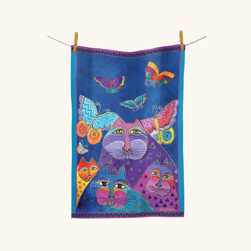 Laurel Burch Felines and Flutterbyes Tea Towel